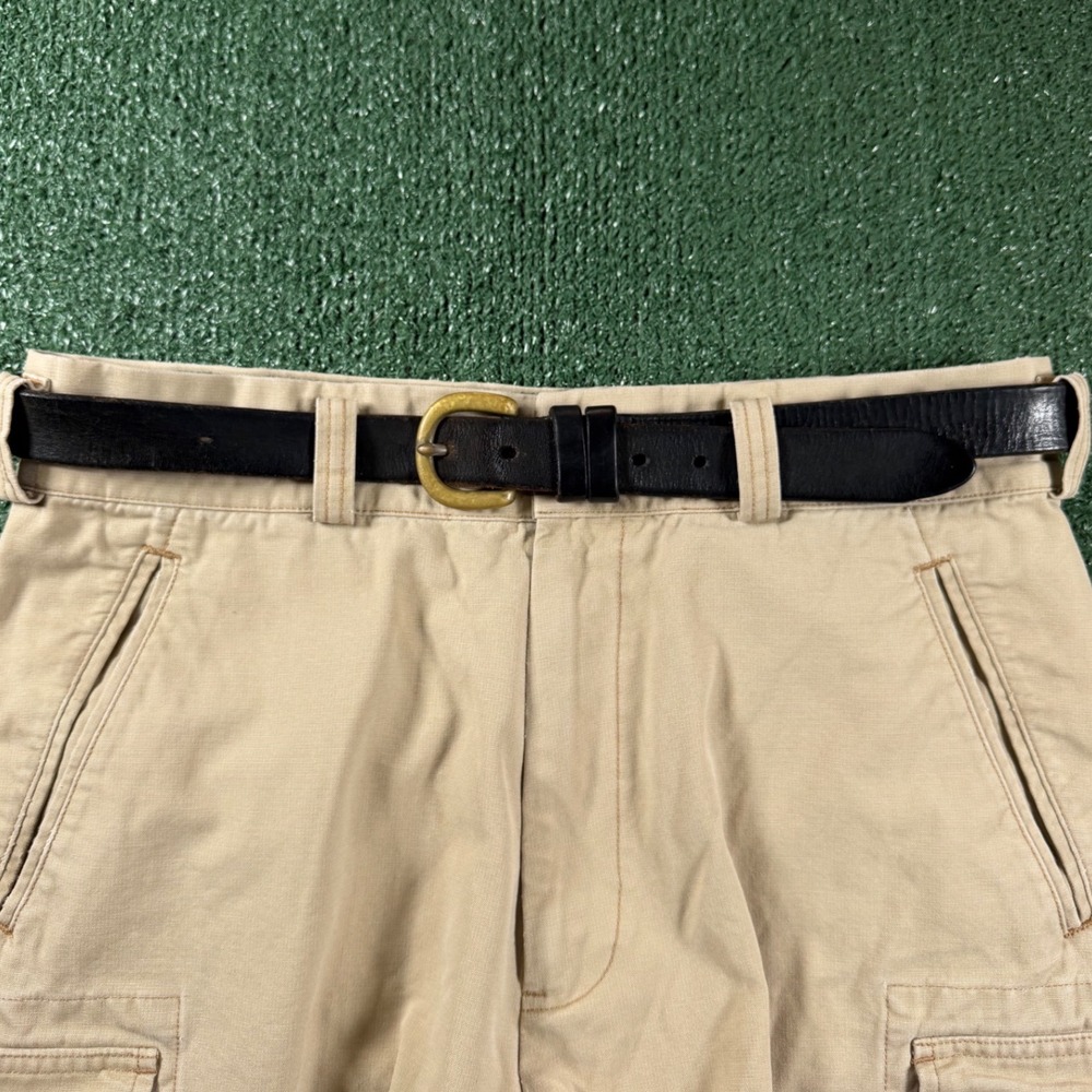 VTG Tommy Hilfiger Belt Mens 34 Black Leather Brass Buckle Casual Accessory